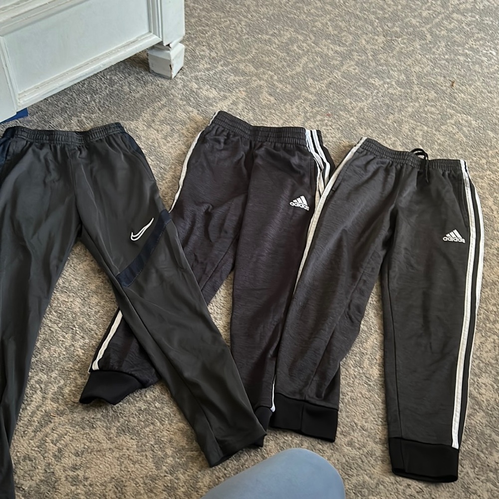 Size 8 Nike/adidas pants bundle boys- grey/white/navy blue